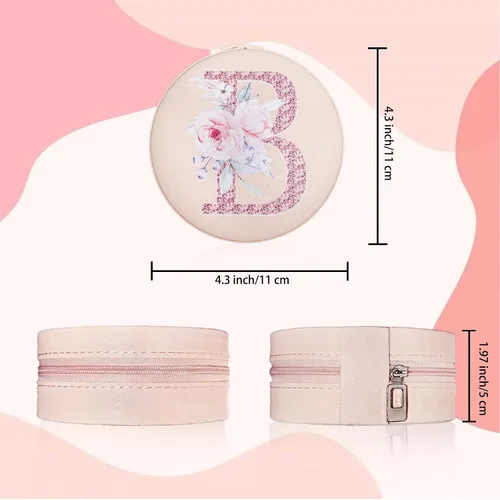 Vista 4 de Joyero de viaje portátil de viaje personalizado con flores rosas para collares, aretes, anillos, organizador de cajas de almacenamiento, accesorios