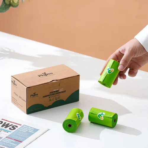 Vista 7 de Pkpoo Bolsas de excremento de perro 100% compostables, extra anchas, bolsas grandes a base de vegetales para perros, bolsas de basura biodegradables