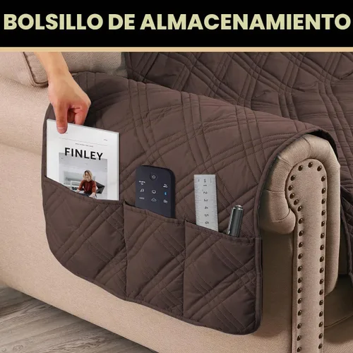 Vista 4 de PrinceDeco Fundas 100% impermeables para sofá biplaza de 2 cojines, fundas impermeables y lavables para sofá con bolsillo lateral, protector