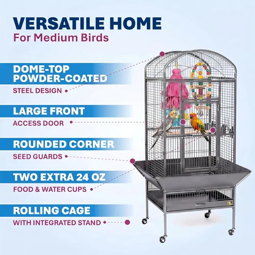 Vista 4 de Prevue Pet Products 34521 Dometop - Jaula para pájaros, grande, color negro para loros, conures, caiques, cacatúas pequeñas, jaula para pájaros