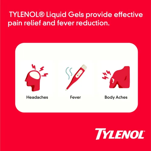 Vista 2 de Tylenol Geles líquidos extra fuertes, alivio del dolor rápido, fuerte, reductor de fiebre para adultos con 500 mg de acetaminofeno, cápsulas de gel