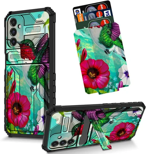 Vista 9 de Funda para Galaxy S21 FE 5G 2022 con soporte, funda de doble capa de policarbonato duro de TPU suave, estampado de vaca, estampado animal