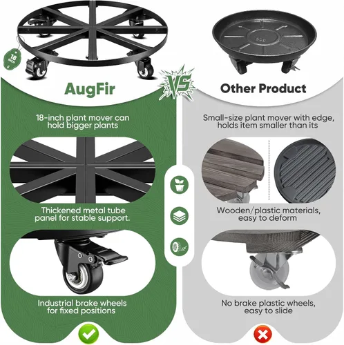 Vista 6 de 18" Round Metal Plant Caddy Rolling Plant Stand with Wheels Heavy Duty 500 lbs Capacity, Lockable Caster, Plant Dolly for Large Planter Pots & Heavy
