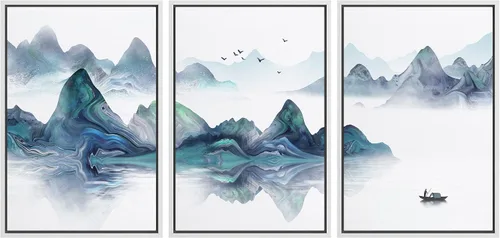 Vista 54 de NWT Lienzo enmarcado para pared, juego de arte en acuarela pastel, bosque de montaña oscura, naturaleza silvestre, ilustraciones de arte moderno