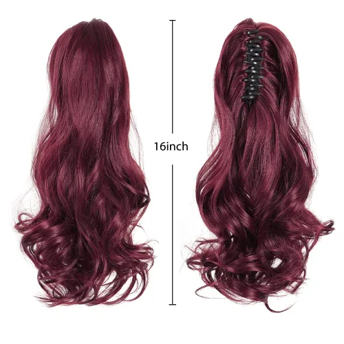 Vista 9 de Pinza de extensiones de cola de caballo de cabello rojo para mujer, postizo de cabello rizado de 16 pulgadas, extensiones de cabello sintético