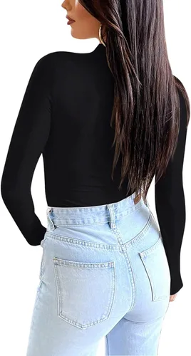 Vista 5 de PINKMSTYLE Camiseta de manga larga con cuello alto falso y doble forro para mujer, ropa interior térmica ajustada para otoño