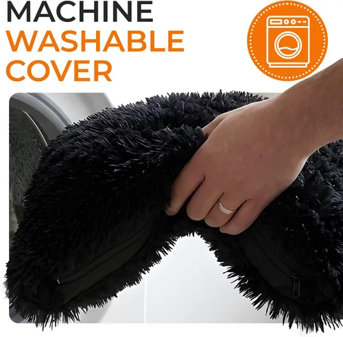 Vista 6 de Cheer Collection Almohadas para sofá y cama, almohadas suaves y peludas con rellenos incluidos, acogedoras almohadas de pelo sintético de pelo Negro