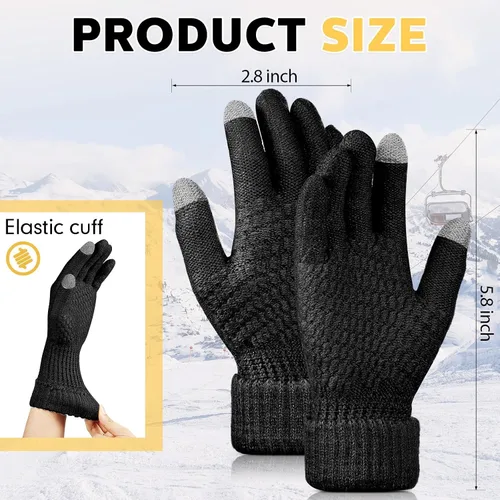 Vista 2 de SATINIOR 8 pares de guantes de invierno para niños, forro polar, guantes de punto elástico para pantalla táctil, guantes cálidos para niños, Negro