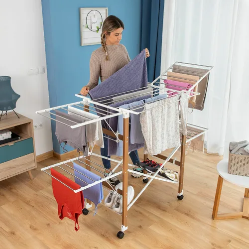 Vista 3 de Tendedero Plegable Vertical con Ruedas Dreeyl InnovaGoods 38 Barras