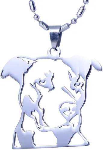 Vista 2 de Collar con colgante de cabeza de perro Pitbull Pit Bull American Staffordshire Bull Terrier de acero inoxidable sólido