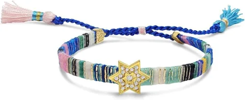Vista 17 de Alef Bet by Paula Macrame Friendship Bracelet in Shades of Blue with Gold-plated Jewish Star of David Charm