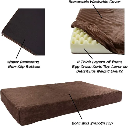 Vista 4 de PETMAKER Cama ortopédica para perros de espuma viscoelástica de 2 capas, funda lavable a máquina, 37 x 24 pulgadas, hasta 65 libras, color marrón