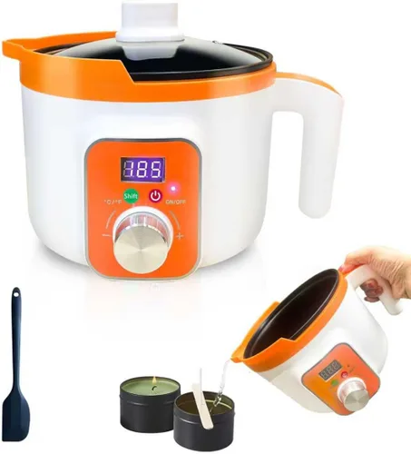 Vista 8 de WcoDusak - Olla de cera para velas con boquilla y termómetro para hacer velas Works Well With Soy, Beeswax, Gel And Paraffin Wax. Reliable Heating