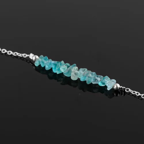 Vista 4 de TGH Natural Blue Apatite Chips Bar Bracelet, Healing Crystal, Silver Plated Raw Beads Bracelet, 7+1 inch Adjustable Chain, Gift For Her, Valentine