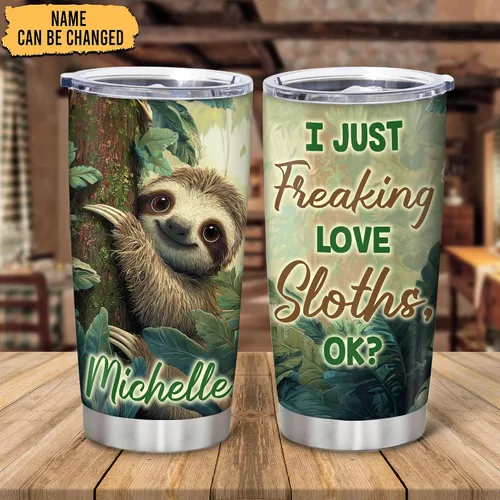 Vista 2 de Hyturtle Regalos personalizados para los amantes de los perezosos, vaso de acero inoxidable con nombre personalizado de 20 onzas con tapa, idea