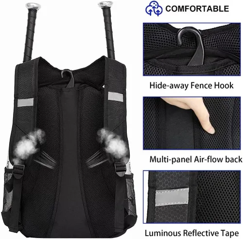 Vista 5 de DAFISKY, Mochila para Bolsón de Béisbol y Sóftbol - Mochila para Equipo de Bate de Béisbol, Sóftbol y Bola T para Jóvenes y Adultos con Soportes