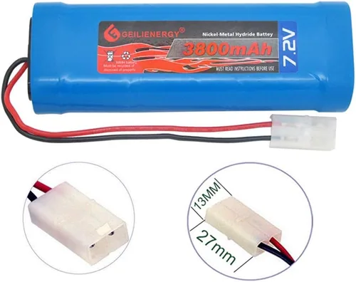 Vista 4 de Batería recargable de 7.2v 3800mAh NI-MH RC con enchufe Tamiya estándar para coches RC (paquete de 1)