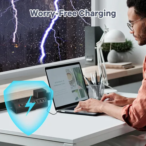 Vista 4 de Regleta de Energía con Abrazadera para Escritorio - Estación de Carga Rápida USB C de 20W - Regleta de Energía para Escritorio con Enchufe Plano