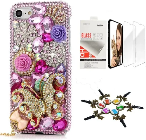 Vista 6 de Bling Funda compatible con iPhone 5C, elegante, hecha a mano en 3D [serie brillante], diseño de hipocampo coral con protector de pantalla, paquete