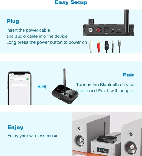 Vista 8 de KAIY Receptor Bluetooth 5.4 para estéreo casero, baja latencia óptica