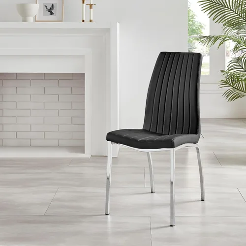 Vista 4 de Furniturebox - Juego de 2 sillas de comedor ISCO tapizadas de piel sintética, color negro cromado