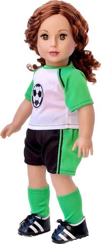 Vista 4 de Soccer Girl - Traje de fútbol de 4 piezas - Camisa, pantalones cortos, calcetines y zapatos - Ropa para muñecas de 18 pulgadas (toll no incluido)