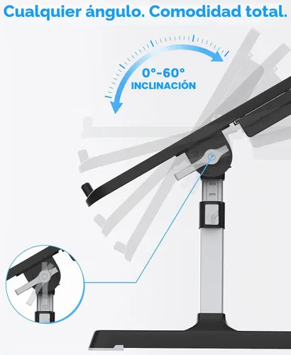 Vista 2 de HETTHI Bandeja de escritorio para cama de laptop, soporte ajustable y resistente para computadora portátil con materiales de primera calidad Negro