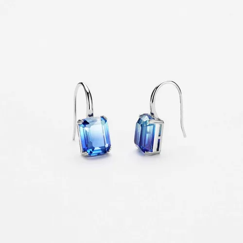 Vista 5 de Aretes colgantes de turmalina chapados en oro blanco de 18 quilates y color degradado, hipoalergénicos, para mujeres y niñas, Gema, Turmalina