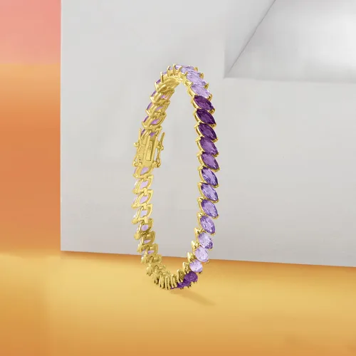 Vista 3 de Ross-Simons Pulsera de tenis de amatista degradado de 17 quilates en oro de 18 quilates sobre plata de ley