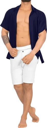 Vista 4 de LA LEELA Camisas casuales de manga corta con botones para hombre, para playa, verano, color liso, para trabajo, vacaciones, campamento, camisas