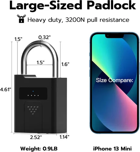 Vista 2 de eLinkSmart Candado de huellas dactilares con llave de respaldo, candado electrónico digital inteligente biométrico resistente a la intemperie