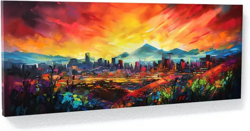 Vista 7 de Sense Canvas Arte en lienzo de la ciudad de Los Ángeles 1, decoración del hogar, póster impreso, pintura pequeña de 20 x 8 / 0.75 pulgadas
