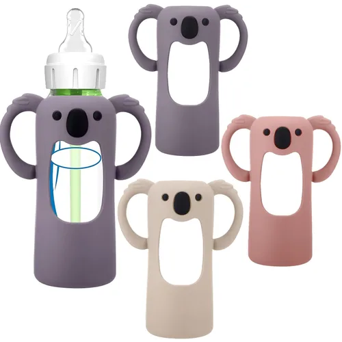 Vista 11 de BUSOHA Paquete de 3 fundas de silicona para biberones de vidrio Dr. Brown's Verde oscuro+gris+azul claro