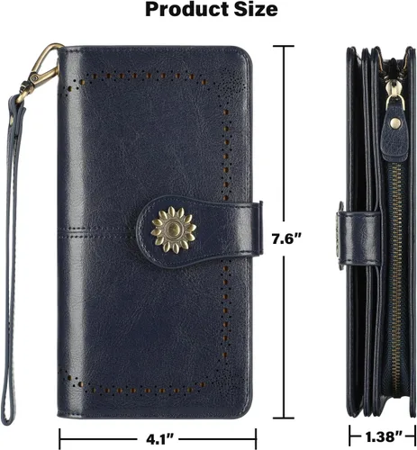 Vista 5 de Lavemi - Cartera de piel con bloqueo RFID para mujer, de gran capacidad, para llevarla a la muñeca