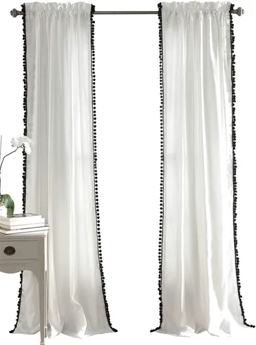 Vista 13 de Triangle Home Fashions - Panel de cortinas para vidrio con pompón para decoración de lujo