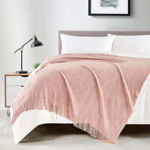 Vista 21 de Bourina Manta de punto decorativa con textura, unicolor y suave, para sofá, 50 x 60 pulgadas, almendra Knitted Throw Blanket 50x60 Inches, Soft