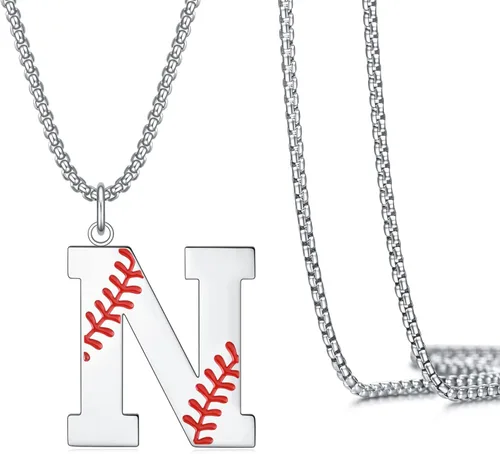 Vista 12 de VEEHOO Collar de béisbol para hombres y niños, letra inicial de la A a la Z, joyería de béisbol con colgante de joyería de béisbol para niños