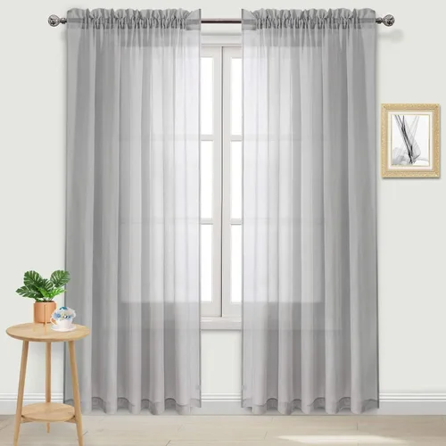 Vista 111 de DWCN Cortinas Transparentes Aqua de Voile Semitransparente con Bolsillo para Barra para Dormitorio y Sala de Estar, 36 x 36 pulgadas de Largo, Juego