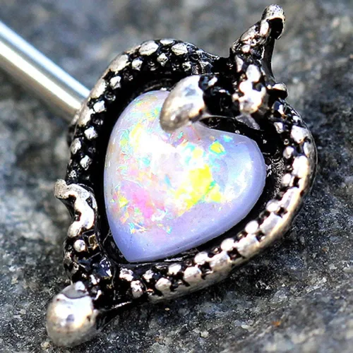 Vista 3 de Pierced Owl 14GA 316L Acero Inoxidable Sintético Opal Corazón y Serpiente Pezón Barbells, Vendido por Par, Metal, No es una piedra preciosa