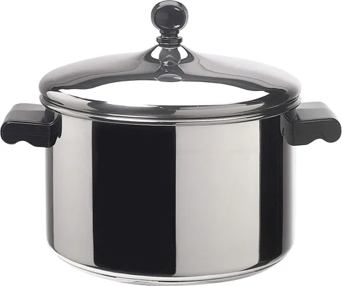 Vista 5 de Farberware Cacerola clásica de acero inoxidable con tapa, 3 cuartos de galón, plateada y clásica cacerola cubierta de acero inoxidable de 4 cuartos