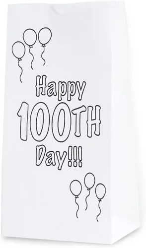 Vista 7 de Hygloss Productos Bolsas de papel Happy 100th Day, paquete de 25, blancas 25