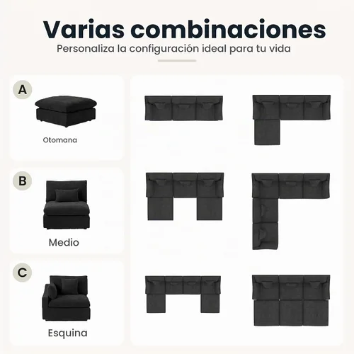 Vista 9 de Sofá seccional de 83 pulgadas para sala de estar, sofá modular relleno de plumón, sofás en forma de L con otomana, sofá convertible, fundas de sofá