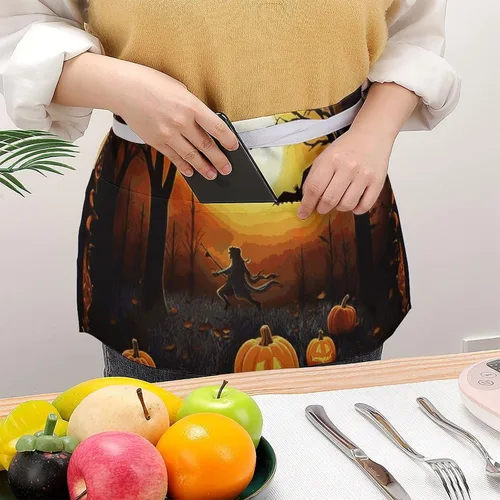 Vista 3 de Server Aprons with 3 Pockets Waist Apron Waterproof Half Apron Short Cooking Aprons Bib