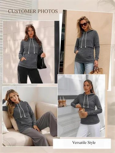Vista 3 de Liu & Qu - Sudadera con capucha para lactancia de mujer, manga larga, con bolsillo, ropa casual 1.gris
