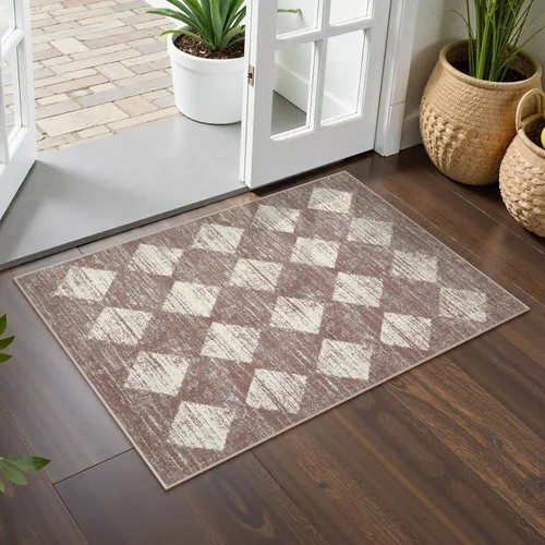Vista 42 de Lahome - Tapete con diseño de entramado marroquí, a cuadros, pequeño, suave y antideslizante, moderno, resistente a las manchas, para puerta Negro
