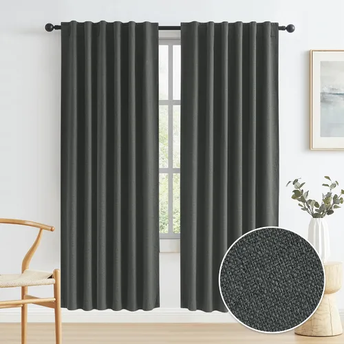 Vista 79 de KEQIAOSUOCAI - Cortinas opacas naturales de 108 pulgadas de largo, cortinas modernas con pestaña trasera, paneles plisados para sistema de cortina