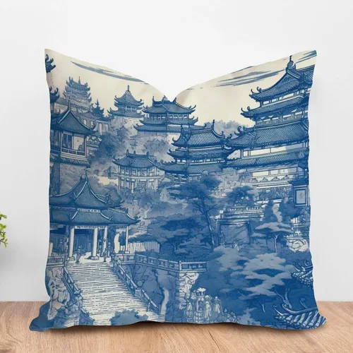 Vista 8 de ArogGeld Chinoiserie - Funda de almohada decorativa con diseño de pájaro y pájaro azul con flores y pájaros asiáticos, funda de cojín decorativa