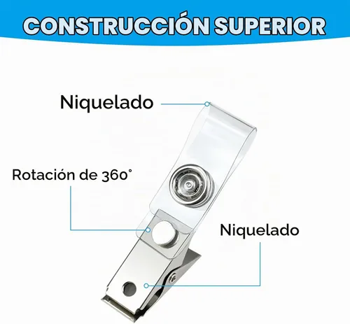 Vista 3 de DE 100 clips de metal para insignias con correas transparentes de PCV, adaptador de clip para correa de identificación, clips de identificación