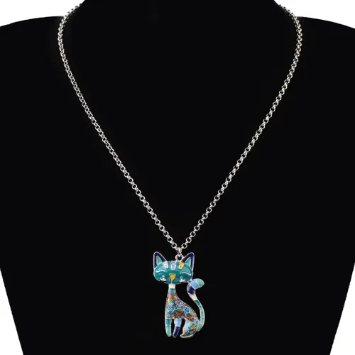 Vista 4 de BONSNY - Collar con dije de gato de aleación esmaltada, diseño original para mujeres y niñas