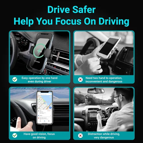 Vista 7 de [Versión mejorada] Cargador inalámbrico para automóvil zicBee de carga rápida de 15 W, soporte de auto con sujeción automática para automóvil